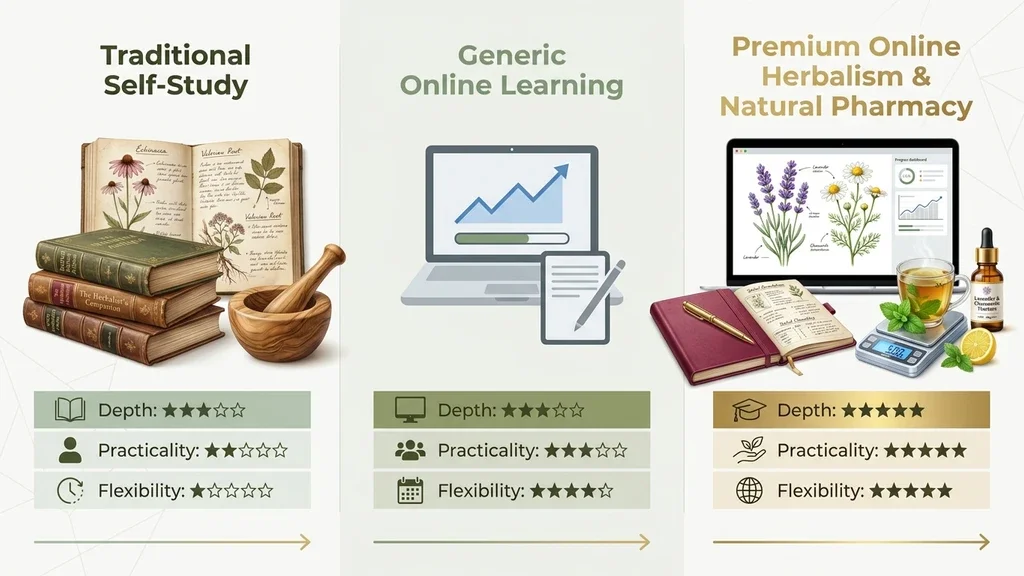 Student learning natural remedies online from a laptop